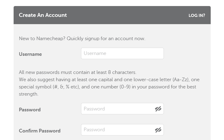 sign up for an account on namecheap